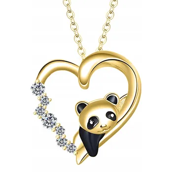 Náhrdelník Zlatý náhrdelník Řetízek Srdíčko s pandou a zirkonem Srdce Panda s925
