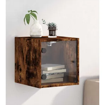 Noční stolek vidaXL Noční stolek se skleněnými dvířky 35 x 37 x 35 cm [836474] Barva: kouřový dub