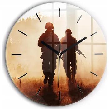 Hodiny Kulatý Skleněné Foto Hodiny Nástěnné do Moderního Interiéru Vojáci průměr 60 cm