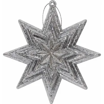 Velikonoční dekorace DECOLED Vánoční ozdoba na stromeček hvězda 10,5 cm, stříbrná, plast, k zavěšení