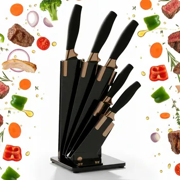 Kuchyňský nůž SADA KUCHYŇSKÝCH NOŽŮ 5 KS V BLOKU, OSTRÉ ČERNÉ NOŽE