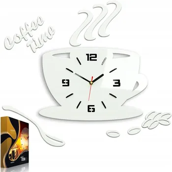 Hodiny Nástěnné hodiny ve tvaru šálku Coffe Time 3D bílé Kulatý Quartzové