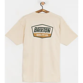 Pánské tričko Brixton Regal Std (cream/dark green/metal bronze) M, béžová