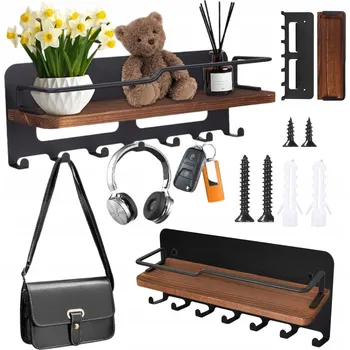 Věšák DŘEVĚNÝ VĚŠÁK NA KLÍČE A BUNDY DO PŘEDSÍNĚ S POLIČKOU ČERNÝ