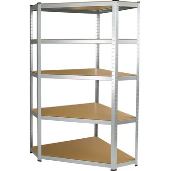 Dílenský regál JAKS Skladový policový regál rohový 875 kg RM01 Standardní skladové regály – hloubka: 30 cm, Standardní skladové regály – výška: 180 cm, Standardní skladové regály – šířka: 90 cm