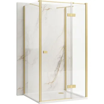 3-stěnný obdélníkový sprchový kout REA ATLAS PRAVÝ 120/dveře x 80/zástěna cm, zlatá kartáčovaná/transparent - bez vaničky