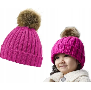 Čepice TEPLÁ DĚTSKÁ ZIMNÍ ČEPICE S BAMBULKOU PRO DÍTĚ 47-52 cm