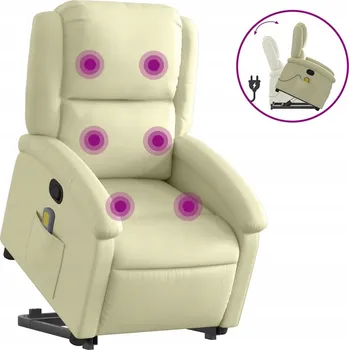 Křeslo Zvedací masážní křeslo, polohovací, krémové, pravá kůže