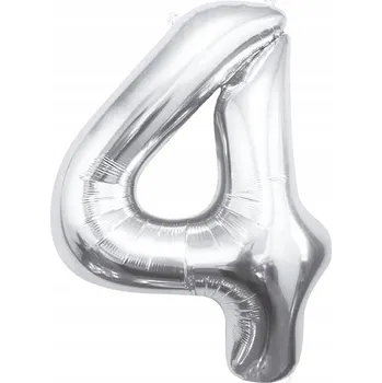 Balónek MEGA BALÓN ČÍSLICE 4 STŘÍBRNÝ VE TVARU ČÍSLICE FÓLIOVÝ 85 cm NA HELIUM