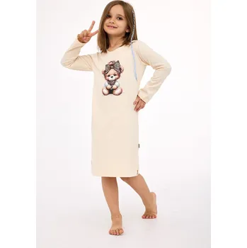 Cornette noční košilka 549/197 Panther 2 - béžová, 122-128 (Dívčí noční košile s dlouhým rukávem)