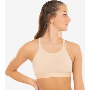 Podprsenka DOMYOS Dívčí top na moderní tanec s tenkými ramínky béžový 10 LET BÉŽOVÁ