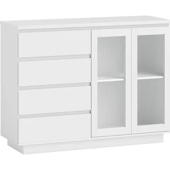 Organizace kuchyně Bílý příborník s kombinací zásuvek a vitrínových dveří – MDF