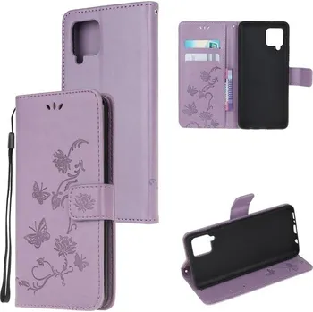 Pouzdro na mobilní telefon Flower PU kožené peněženkové pouzdro na mobil Samsung Galaxy A12/M12 - fialové