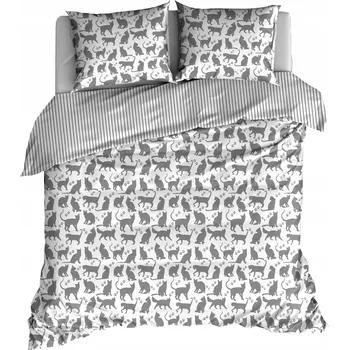 Povlečení POVLEČENÍ 150x200 BAVLNA 100% KOČKY ŠEDÉ NA BÍLÉM