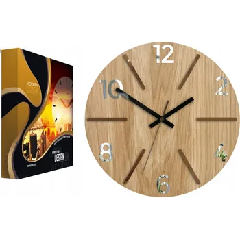 Hodiny Nástěnné hodiny dřevěné dubové akrylové Aksel Wood Copper Mirror Kulatý