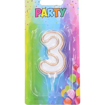 Dortová svíčka Svíčka narozeninová číslo 3, zlatá, 4 x 6 cm