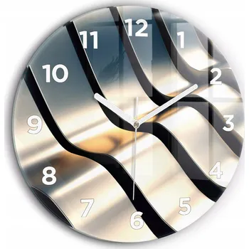 Hodiny Tiché nástěnné hodiny ze skla, stříbrný vzor, kulatý, černé ručičky, průměr 60 cm