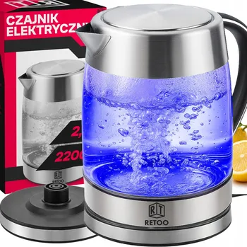 Rychlovarná konvice RYCHLOVARNÁ KONVICE BEZDRÁTOVÁ VELKÁ 1.7L VÝKONNÁ 2200W LED OCEL SKLO