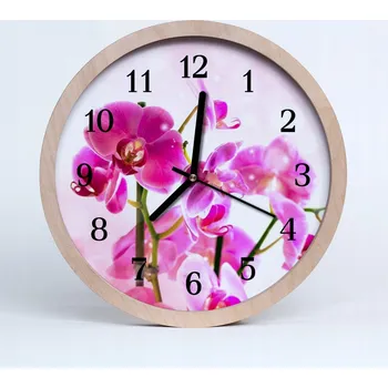 Hodiny Dřevěné nástěnné hodiny tiché Orchidej Květiny 25 cm
