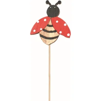 Velikonoční dekorace Beruška dřevěná na pružince 5 x 5,5 x 0,2 cm + špejle