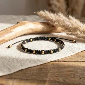 Náramek WUX Minimalistický pletený náramek zlatý korálek VELIKOST NÁRAMKU: Pánská....18cm, BARVA PROVÁZKU: Žlutá neonová, PRŮMĚR PROVÁZKU: Ø 1mm