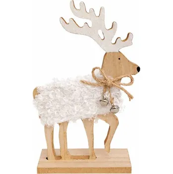 Velikonoční dekorace DECOLED Dřevěná dekorace jelen s rolničkami, 12,5 × 20,5 cm, bílá, stojící