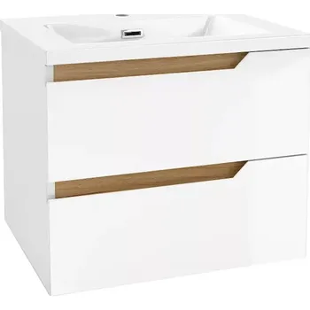 Koupelnový nábytek kielle Oudee - Skříňka s umyvadlem 60 cm, lesklá bílá/tmavý dub 50002S610