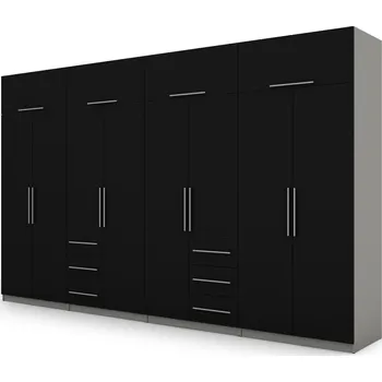 Šatní skříň Skříň do ložnice, předsíně 360 cm, otevírací, zásuvky, tyče, černá