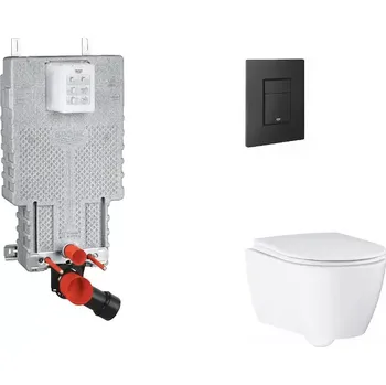 WC sada Grohe Uniset - Set předstěnové instalace, klozetu, sedátka SoftClose a tlačítka Even, phantom black SANI15BB5110