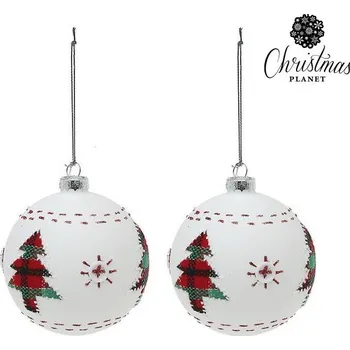 Vánoční dekorace 2249 Vánoční koule Christmas Planet 1860 8 cm (2 uds) Sklo Bílý