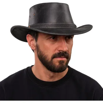 Klobouk Australský klobouk kožený - černý kožený klobouk SCIPPIS Irving Velikost: 57 cm (M)