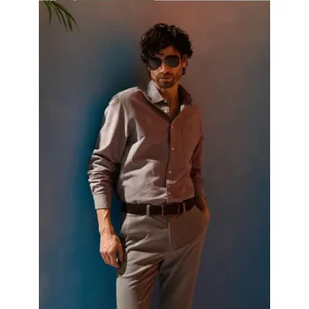 Pánská košile Sinsay - Bavlněná košile s dlouhými rukávy a náprsní kapsou - šedá - 461HS-09X - 461HS-09X-XL