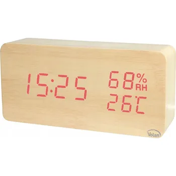 Hodiny BUDÍK Elektronický LED Dřevěný Stojící – DATUM TEPLOMĚR VLHKOMĚR