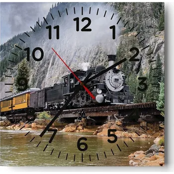 Hodiny Nástěnné hodiny do obýváku 40x40 Koleje Tiché Skleněné hodiny Stylové