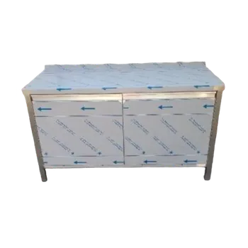 Dílenský stůl PMN - Výroba nerezového zařízení s.r.o. Nerezový pracovní stůl s dvířky a policemi 1100 x 600 x 900 mm