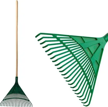 Hrábě Strend Pro Garden 211156 Strend Pro R122.WH hrábě na listí, 22 zubů, 49 cm, vějíř, plast, dřevěná násada 1300 mm