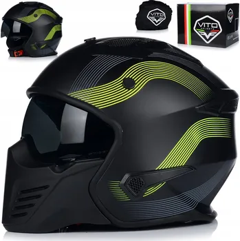 Helma na motorku MOTOCYKLOVÁ PŘILBA | VITO BRUZANO FLUO | OTEVŘENÁ + ODNÍMATELNÁ BRADA + SLUNEČNÍ CLONA