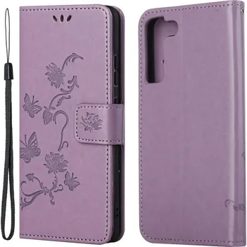 Pouzdro na mobilní telefon Flower PU kožené peněženkové pouzdro na mobil Samsung Galaxy S22 5G - světlefialová