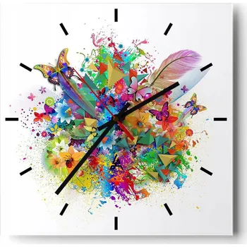 Hodiny Nástěnné hodiny do kuchyně 30x30 Motýl Stylové hodiny na skle Loft Tiché