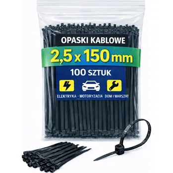 Organizace kabelů Černé stahovací pásky 2,5 × 150 mm – pevné stahovací pásky 100 ks