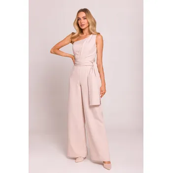 Dámský overall Dámský elegantní overal na jedno rameno se šerpami béžový 44 XXL