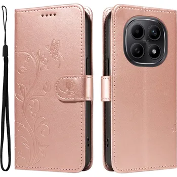 Pouzdro na mobilní telefon Flowers knížkové pouzdro na Xiaomi Poco M8 5G/Redmi Note 15 5G/Note 15 4G - růžovozlaté