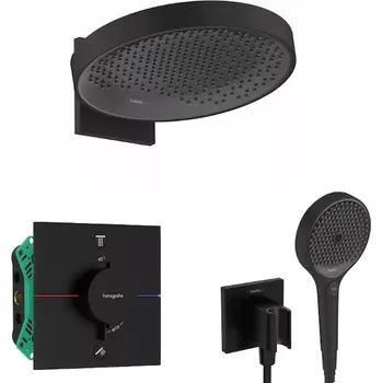 Sprchový set Hansgrohe - Sprchový set s termostatem pod omítku, s tělesem, průměr 36 cm, 3 proudy, matná černá SANI21HHH411