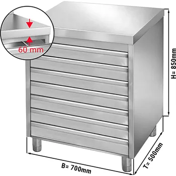 Pec na pizzu G.Gastro Zásuvková skříňka Premium - 0,7 m - se 7 šuplíky na těstové pizza kuličky