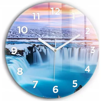 Hodiny Nástěnné hodiny Vodopád Godafoss Island bílé ručičky kulatý průměr 60 cm