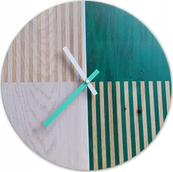 Hodiny Nástěnné hodiny v moderním stylu, akrylátové, dubový pás, modré, Kulatý