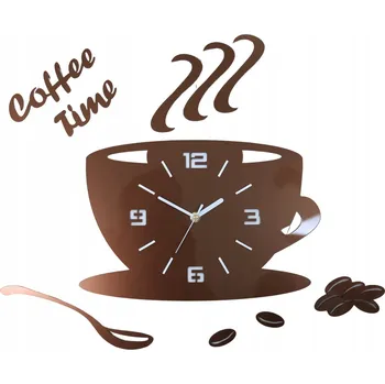 Hodiny Nástěnné hodiny ve tvaru šálku Coffe Time 3D měděné Kulatý Quartzové