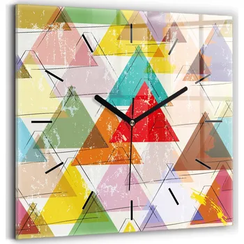 Hodiny Čtvercové Skleněné Nástěnné Hodiny s Motivem Geometrické Trojúhelníky 30x30 cm