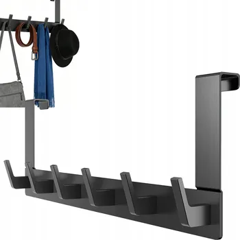 Věšák BEZINVAZIVNÍ VĚŠÁK NA DVEŘE ČERNÝ LOFT KOVOVÝ s HÁČKY VELKÝ