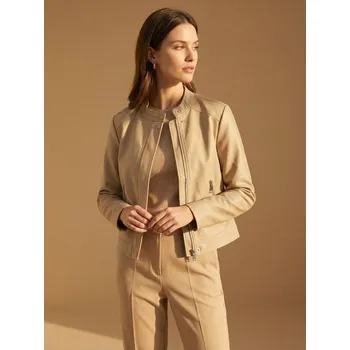 Dámský kabát Sinsay - Biker bunda se stojáčkem z imitace kůže - béžová - 406HC-08X - 406HC-08X-M